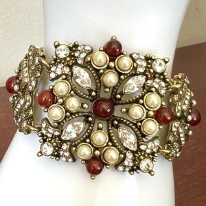 Heidi Daus “Fit To Be Tied” genuine carnelian beads, faux pearls,clear crystals